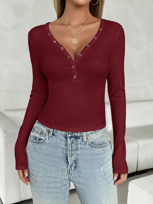 V-Neck Long Sleeve T-Shirt