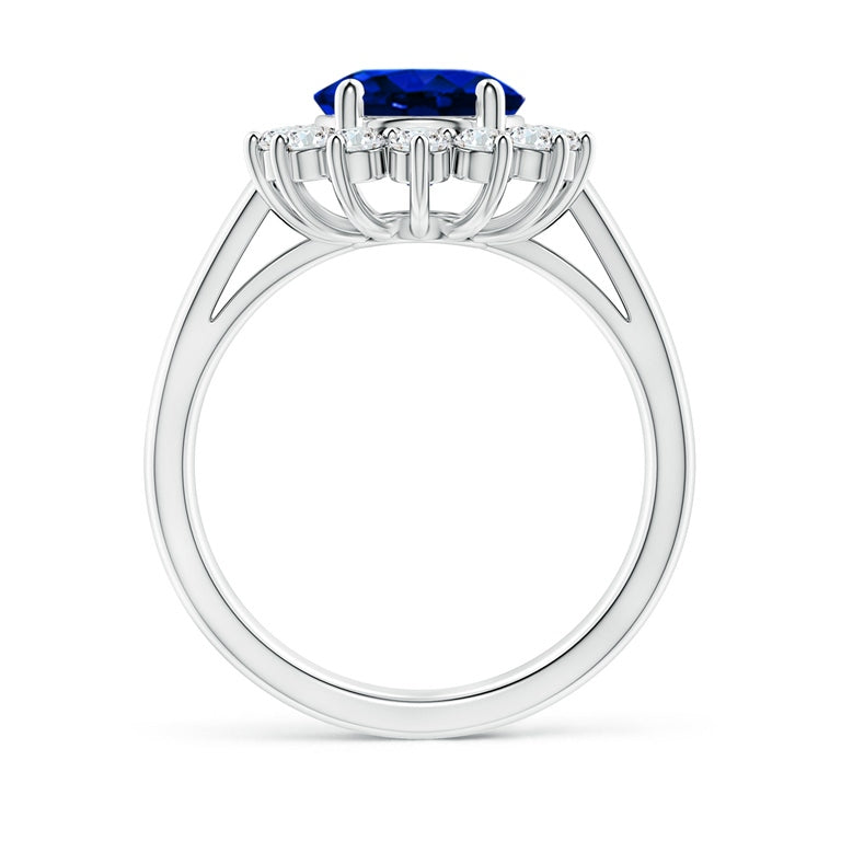 Princess Diana Inspired 3.00CTW AGI Certified G/VS Lab-Grown Sapphire and Diamond Halo Ring in 14K White Gold-4