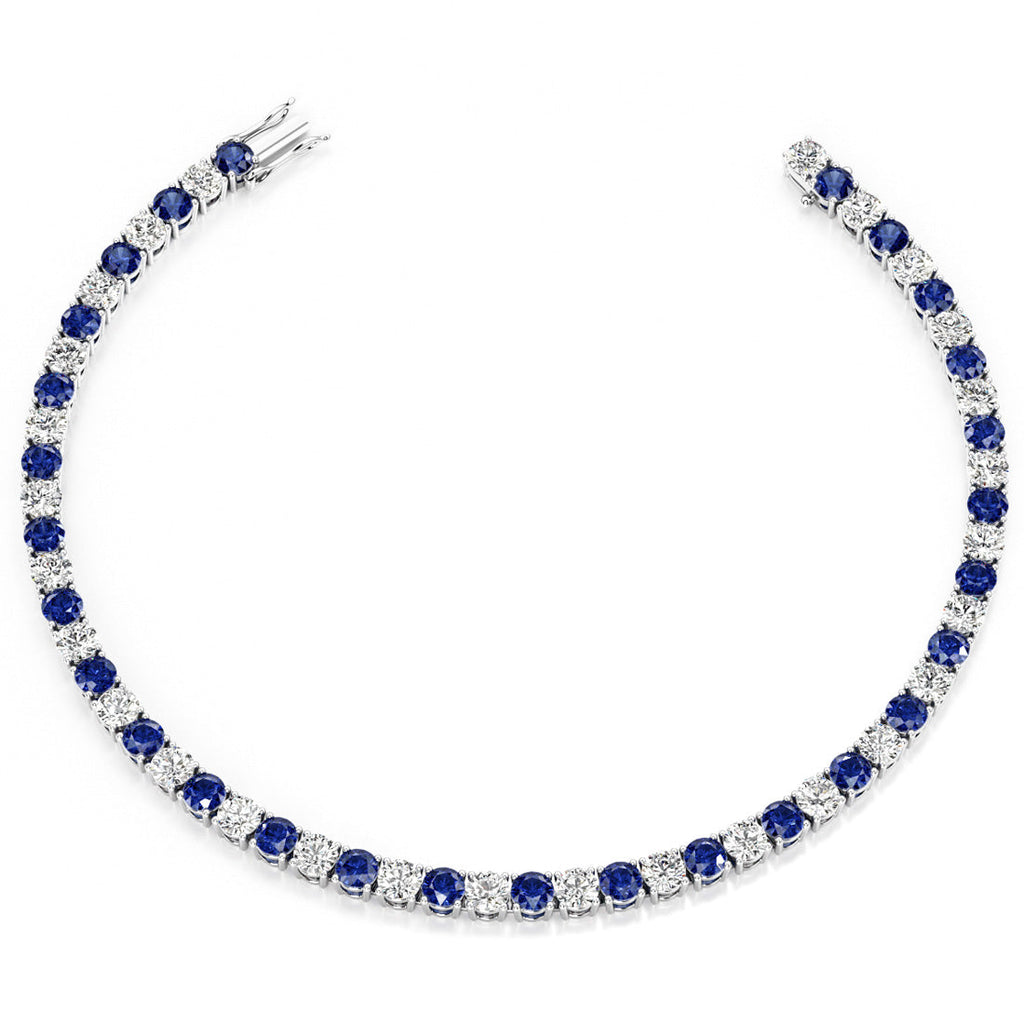 7.50 CTW AGI Certified Lab Created Blue Sapphire & Diamond Tennis Bracelet in 14K White Gold Overlay-1