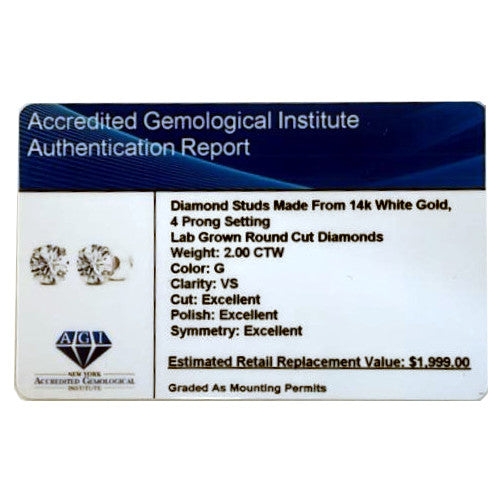 2.00 CTW AGI Certified Lab-Grown Diamond Stud Earrings  | G/VS | USA Handcrafted Fine Jewelry-2