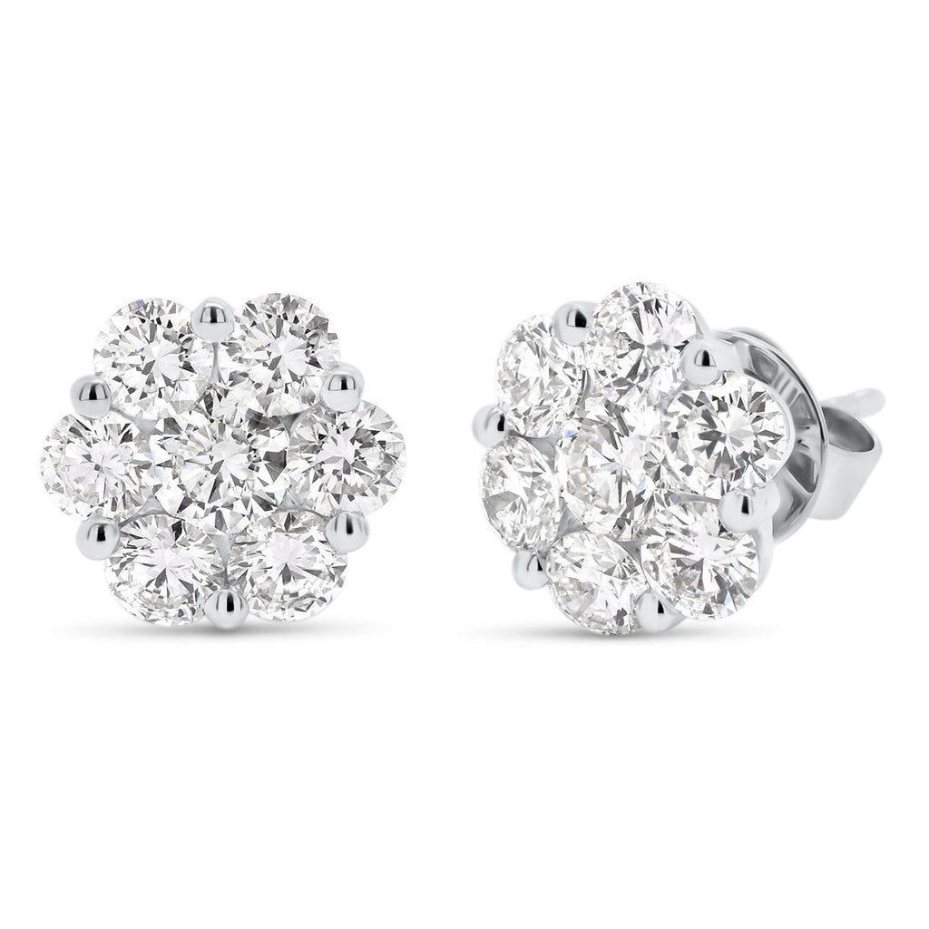 AGI Certified 2.00ctw Lab Diamond Floral Cluster Stud Earrings in 14kt White Gold-2