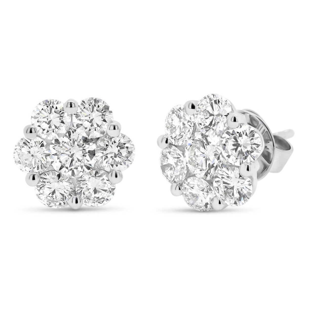 AGI Certified 2.00ctw Lab Diamond Floral Cluster Stud Earrings in 14kt White Gold-2