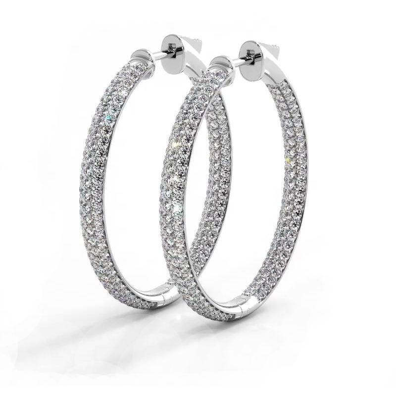 2.5 CTW Lab-Created Moissanite Triple Row Hoop Earrings in 14K Gold Over Sterling with Vault Lock Clasp-0
