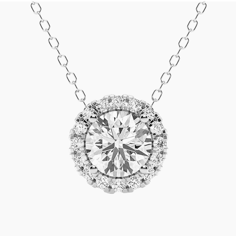 1.50 CTW AGI Certified Lab-Grown Diamond Halo Pendant Necklace in 14kt White Gold-0