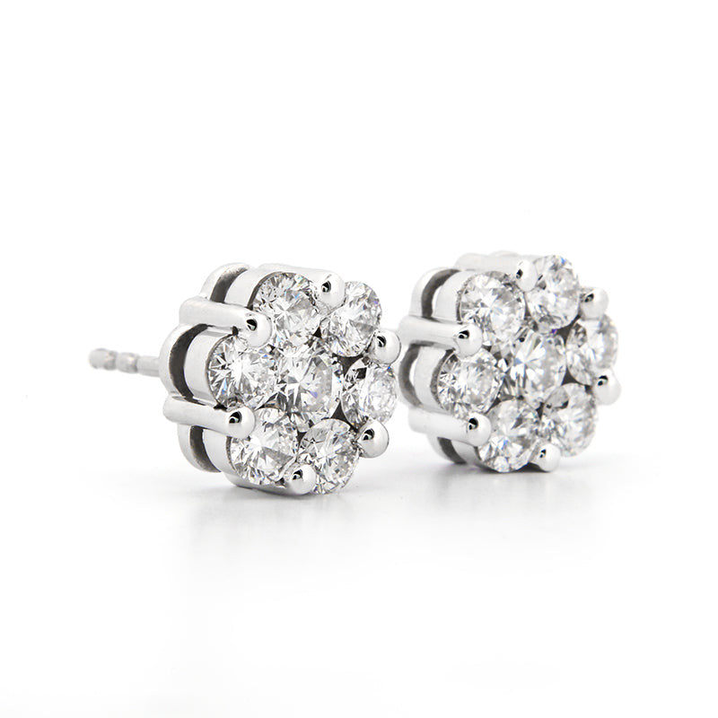 AGI Certified 2.00ctw Lab Diamond Floral Cluster Stud Earrings in 14kt White Gold-0