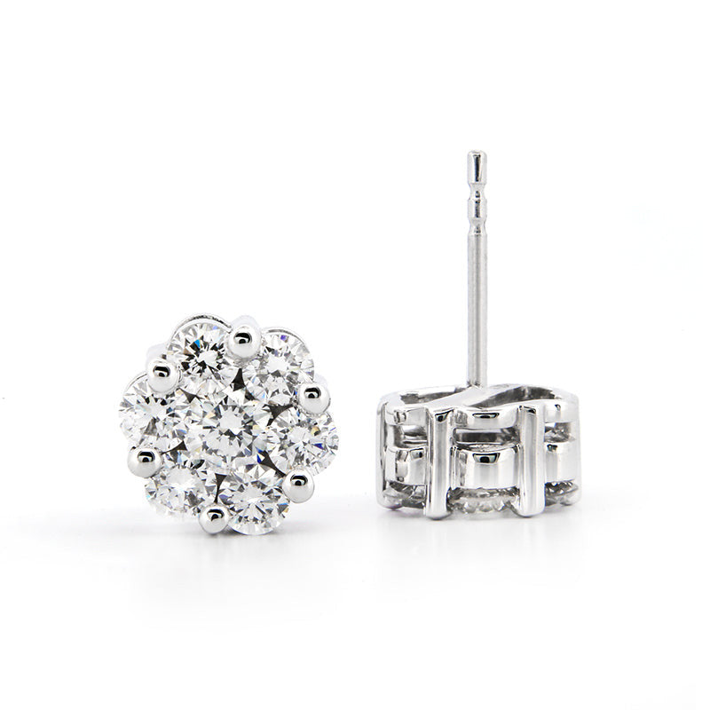 AGI Certified 2.00ctw Lab Diamond Floral Cluster Stud Earrings in 14kt White Gold-3