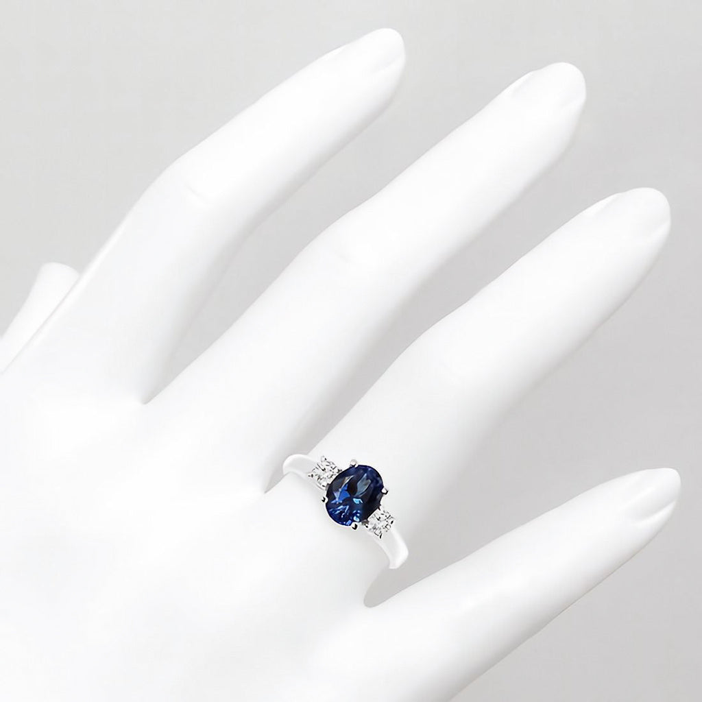 2.00 CTW Lab Created Oval Blue Sapphire & Diamond 3-Stone Engagement Ring in 14kt Gold-3
