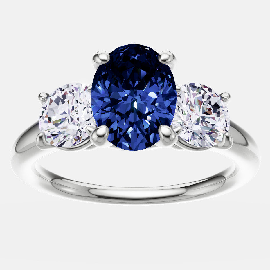 2.00 CTW Lab Created Oval Blue Sapphire & Diamond 3-Stone Engagement Ring in 14kt Gold-0
