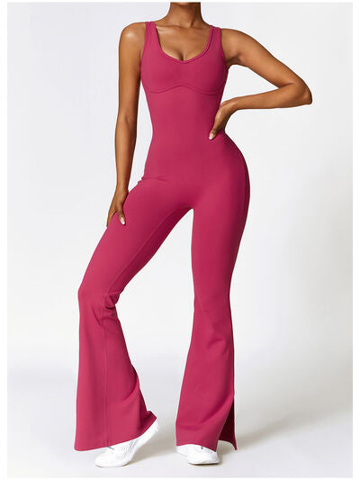 Wide Strap Bootcut Slit Active Jumpsuit