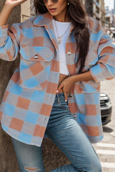 Plaid Button Up Dropped Shoulder Jacket