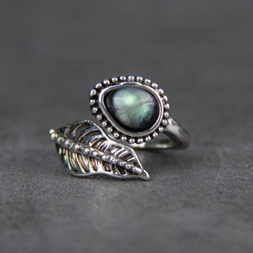 Alloy Moonstone Leaf Bypass Ring